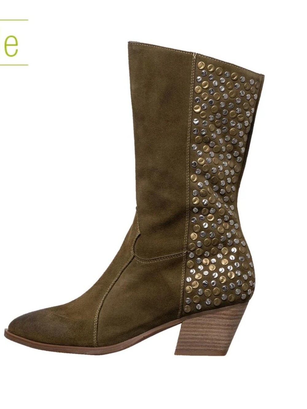 Antelope Lorna Studded Suede Western Boots Olive Green EU 36, US 5-5.5